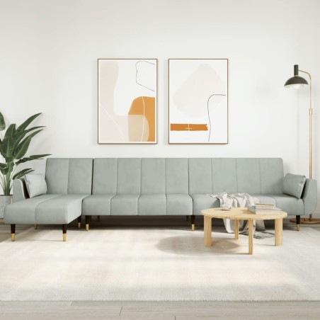 Canapé-lit en forme de L gris clair 275x140x70 cm velours 