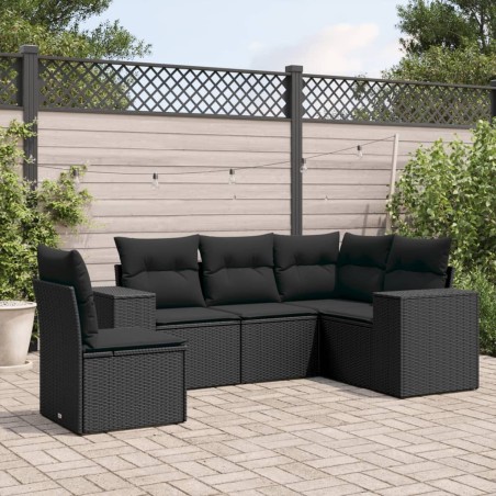 Salon de jardin 5 pcs avec coussins noir résine tressée 