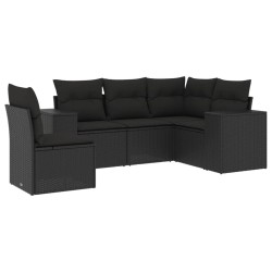 Salon de jardin 5 pcs avec coussins noir résine tressée 