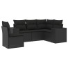 Salon de jardin 5 pcs avec coussins noir résine tressée 