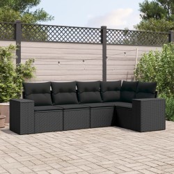 Salon de jardin 5 pcs avec coussins noir résine tressée 