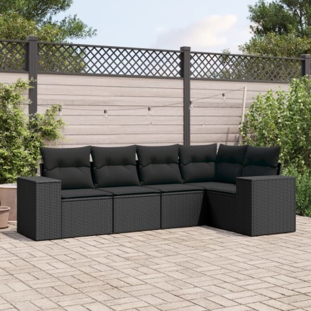 Salon de jardin 5 pcs avec coussins noir résine tressée 