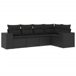 Salon de jardin 5 pcs avec coussins noir résine tressée 