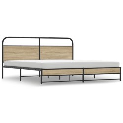 Cadre de lit en métal sans matelas chêne fumé 183x213 cm 