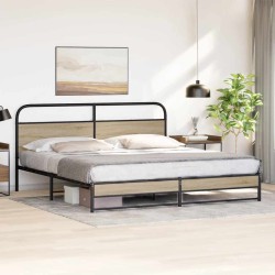 Cadre de lit en métal sans matelas chêne fumé 183x213 cm 