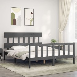 Cadre de lit sans matelas gris bois de pin massif 
