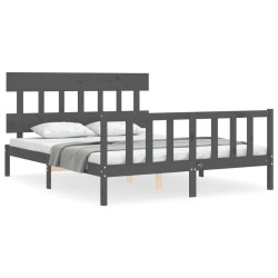 Cadre de lit sans matelas gris bois de pin massif 