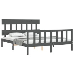 Cadre de lit sans matelas gris bois de pin massif 