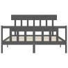 Cadre de lit sans matelas gris bois de pin massif 