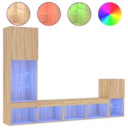 Unités murales TV avec LED 4 pcs chêne sonoma bois d'ingénierie 