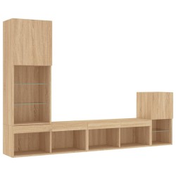Unités murales TV avec LED 4 pcs chêne sonoma bois d'ingénierie 