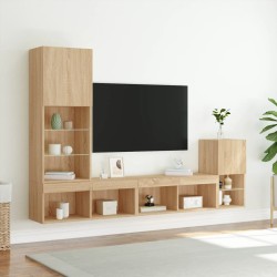 Unités murales TV avec LED 4 pcs chêne sonoma bois d'ingénierie 