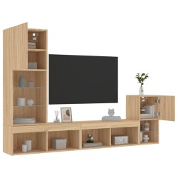Unités murales TV avec LED 4 pcs chêne sonoma bois d'ingénierie 