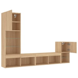 Unités murales TV avec LED 4 pcs chêne sonoma bois d'ingénierie 