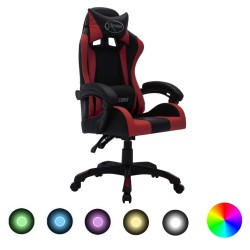 Fauteuil de jeux vidéo avec LED RVB Bordeaux et noir Similicuir 