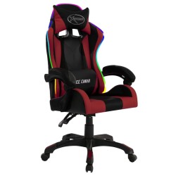 Fauteuil de jeux vidéo avec LED RVB Bordeaux et noir Similicuir 