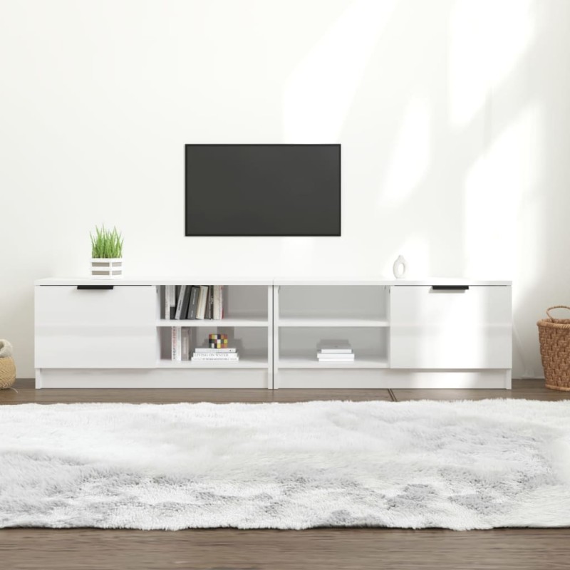 Meubles TV 2 pcs Blanc brillant 80x35x36,5 cm Bois d'ingénierie Meubles TV 2 pcs Blanc brillant 80x35x36,5 cm Bois d'ingénierie