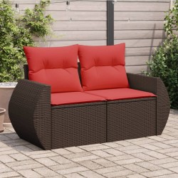 Canapé de jardin avec coussins 2 places en résine tressée marron 