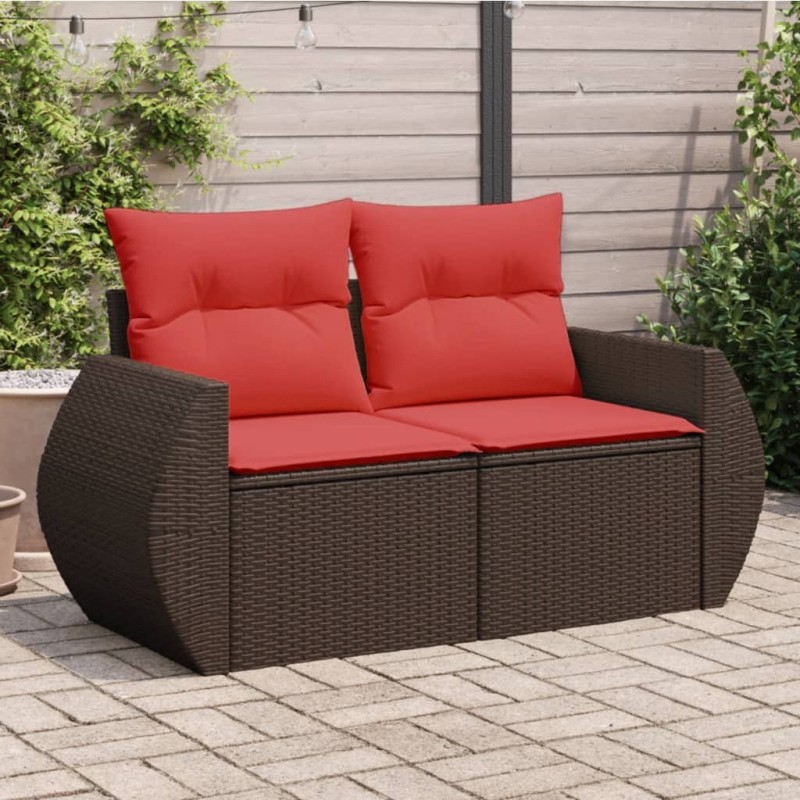 Canapé de jardin avec coussins 2 places en résine tressée marron 