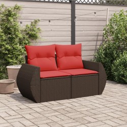 Canapé de jardin avec coussins 2 places en résine tressée marron 