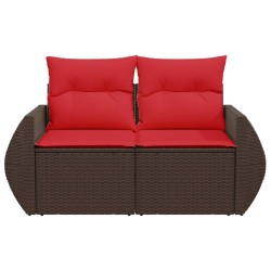 Canapé de jardin avec coussins 2 places en résine tressée marron 
