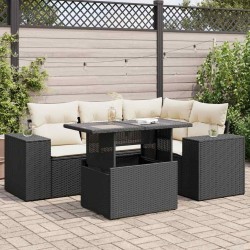 Salon de jardin 5 pcs avec coussins noir résine tressée 