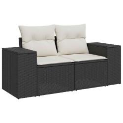 Salon de jardin 5 pcs avec coussins noir résine tressée 