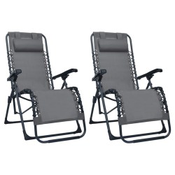 Chaises pliables de terrasse lot de 2 Gris Textilène 