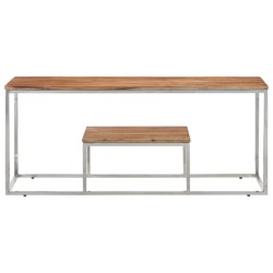 Table basse argenté acier inoxydable et bois massif d'acacia 