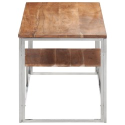 Table basse argenté acier inoxydable et bois massif d'acacia 