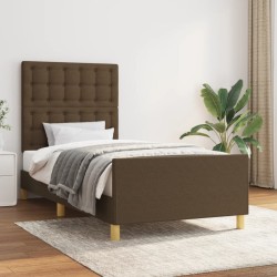 Cadre de lit sans matelas marron foncé 90x200 cm tissu 