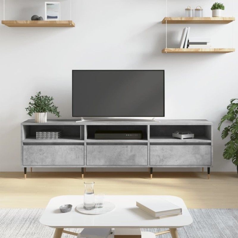 Meuble TV gris béton 150x30x44,5 cm bois d'ingénierie 