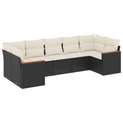 Salon de jardin 7 pcs avec coussins noir résine tressée 