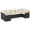 Salon de jardin 7 pcs avec coussins noir résine tressée 