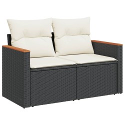 Salon de jardin 7 pcs avec coussins noir résine tressée 