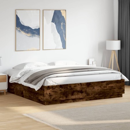 Cadre de lit sans matelas chêne fumé 200x200 cm 