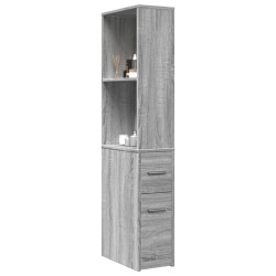 Armoire de salle de bain étroite avec roulettes sonoma gris 