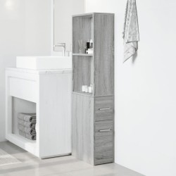 Armoire de salle de bain étroite avec roulettes sonoma gris 