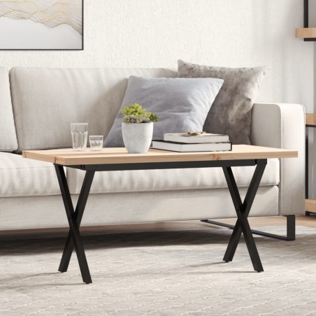 Table basse cadre en X 100x50x45,5 cm bois de pin massif acier 