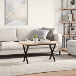 Table basse cadre en X 100x50x45,5 cm bois de pin massif acier 