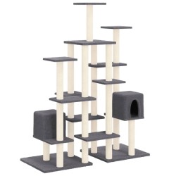 Arbre à chat avec griffoirs en sisal Gris foncé 145 cm 