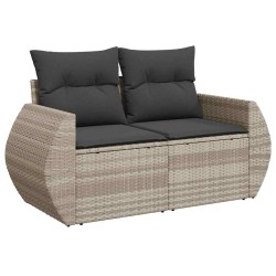 Salon de jardin 6 pcs avec coussins gris clair résine tressée 