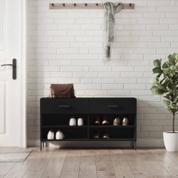 Banc à chaussures noir 102x35x55 cm bois d'ingénierie 