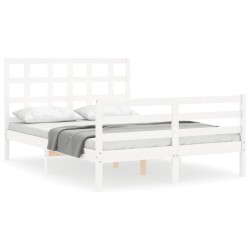 Cadre de lit sans matelas blanc bois massif 