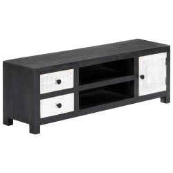 Meuble TV sculpté à la main Gris et blanc 120x30x40 cm Manguier 