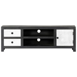 Meuble TV sculpté à la main Gris et blanc 120x30x40 cm Manguier 
