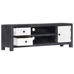 Meuble TV sculpté à la main Gris et blanc 120x30x40 cm Manguier 