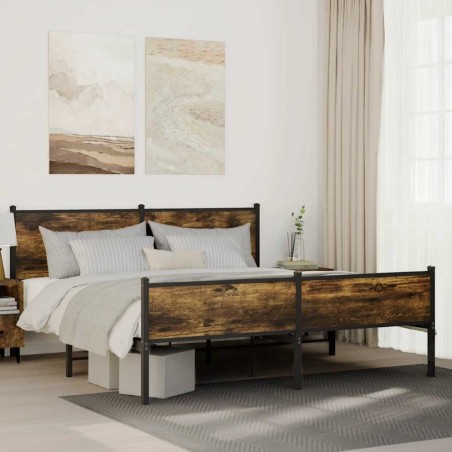 Cadre de lit en métal sans matelas chêne fumé 183x213 cm 