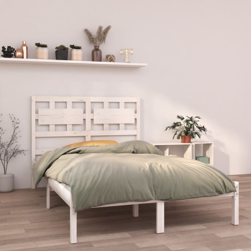 Cadre de lit sans matelas blanc 135x190 cm bois massif 