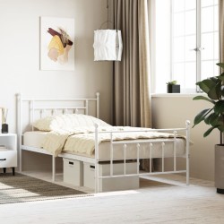 Cadre de lit métal sans matelas et pied de lit blanc 107x203 cm 